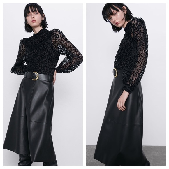 NWT. Zara Black Semi-sheer Blouse. Size XS, M. - Picture 2 of 8